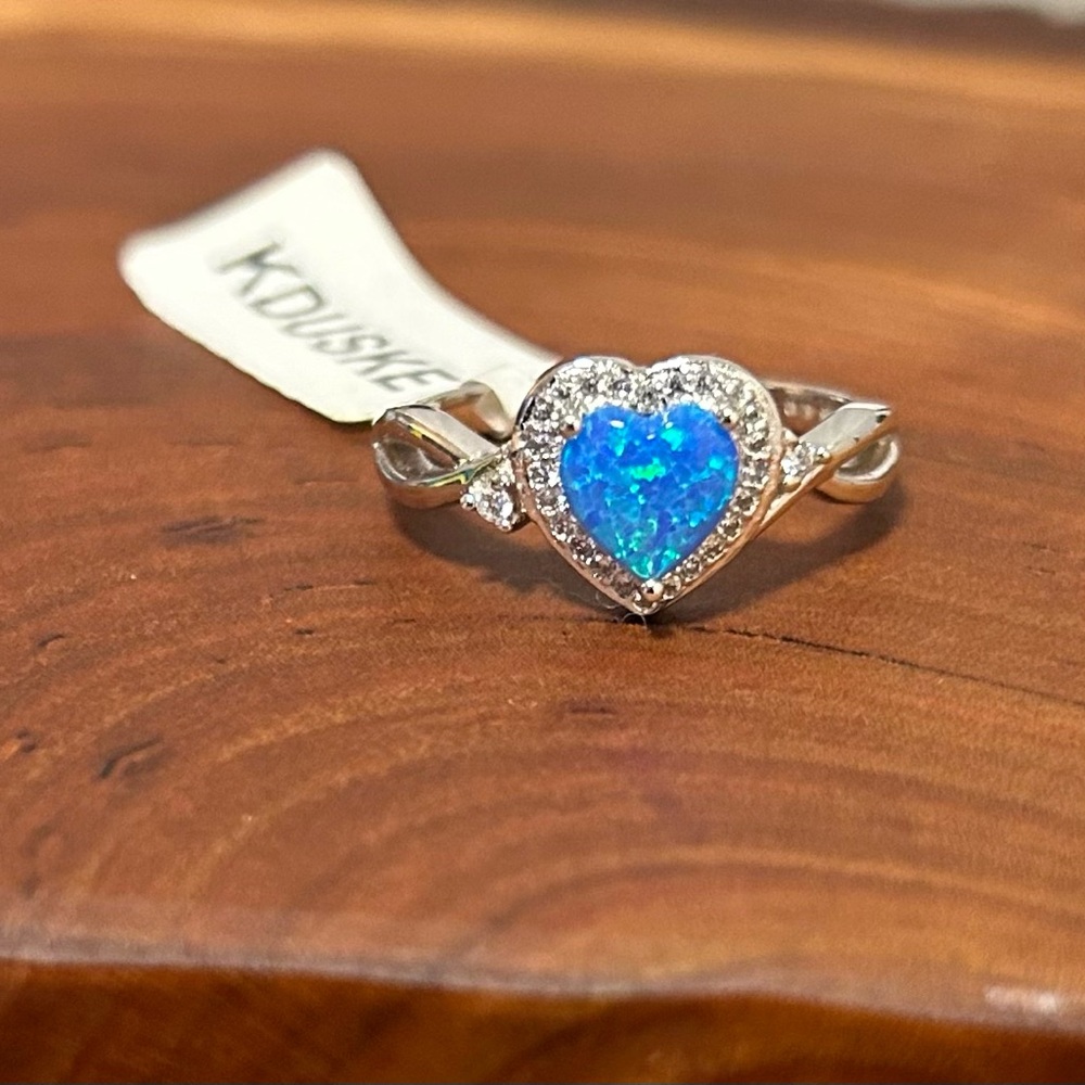 Luxe Silver Heart Ring with Blue Stone